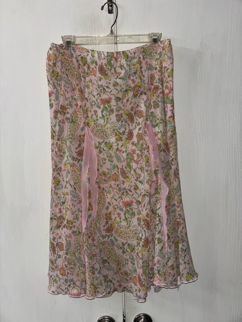 No Boundaries Pink Floral Midi Skirt with Ruffle Insets